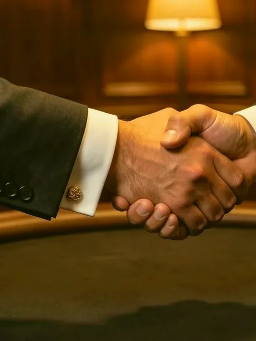 Une main pose ses cartes sur le feutre